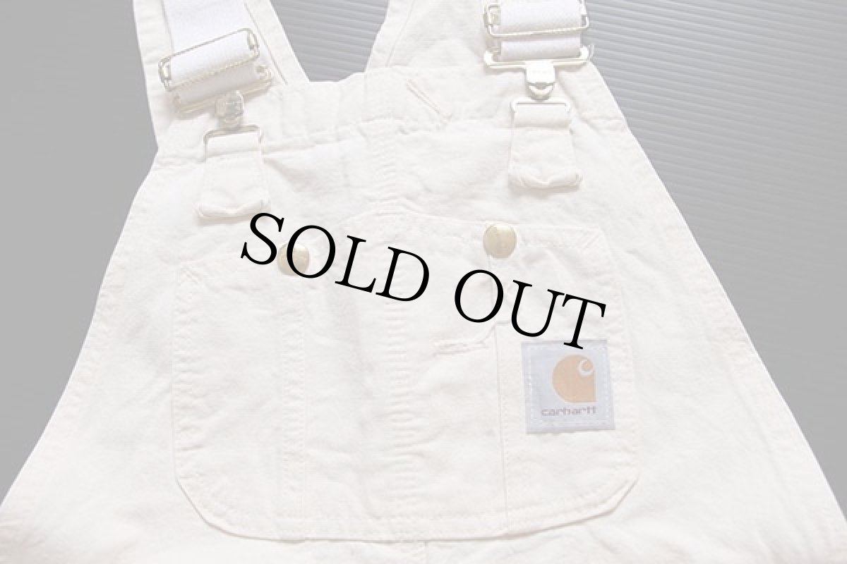 画像4: 90s USA製 carharttカーハート エプロン付き ダブルニー オーバーオール ペンキ飛び 生成り w32 L32 (4)