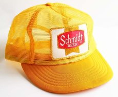 画像1: 80s USA製 Schmidt BEER パッチ付き オールメッシュキャップ 黄 (1)