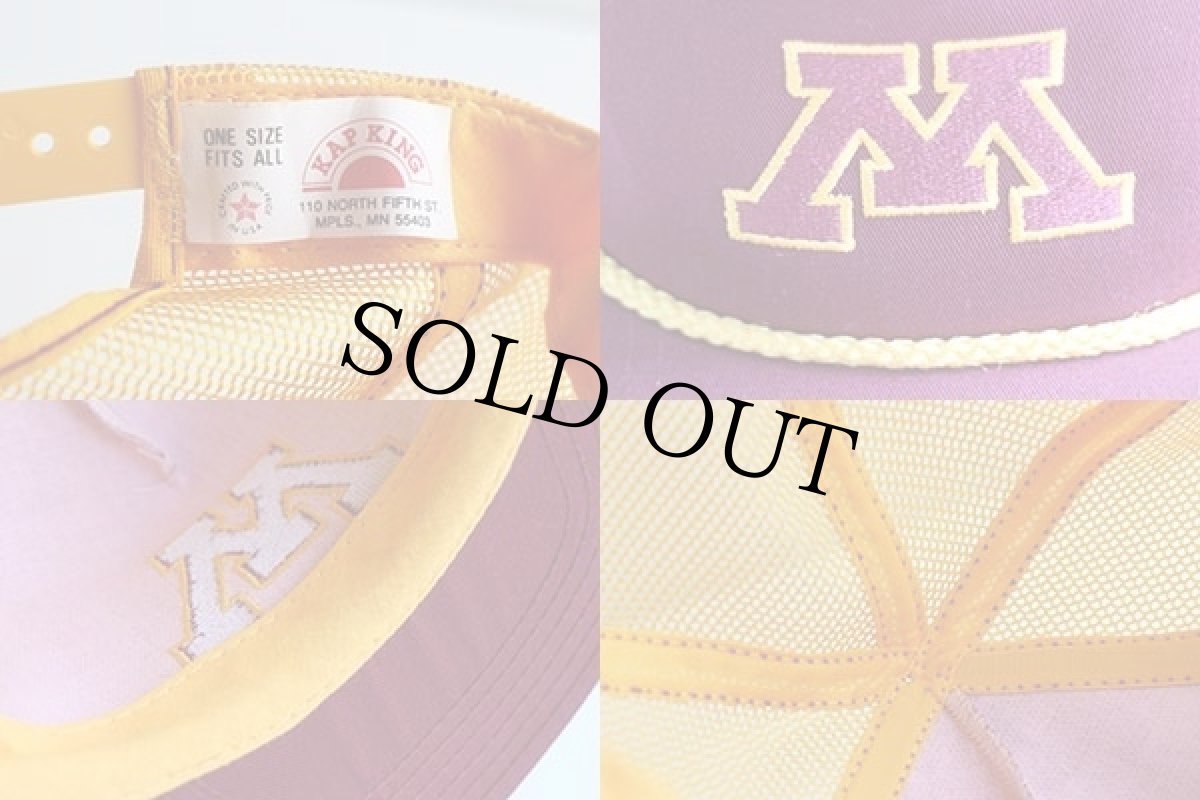 画像3: デッドストック★80s USA製 MINNESOTA 刺繍 ツートン メッシュキャップ バーガンディ×黄 (3)