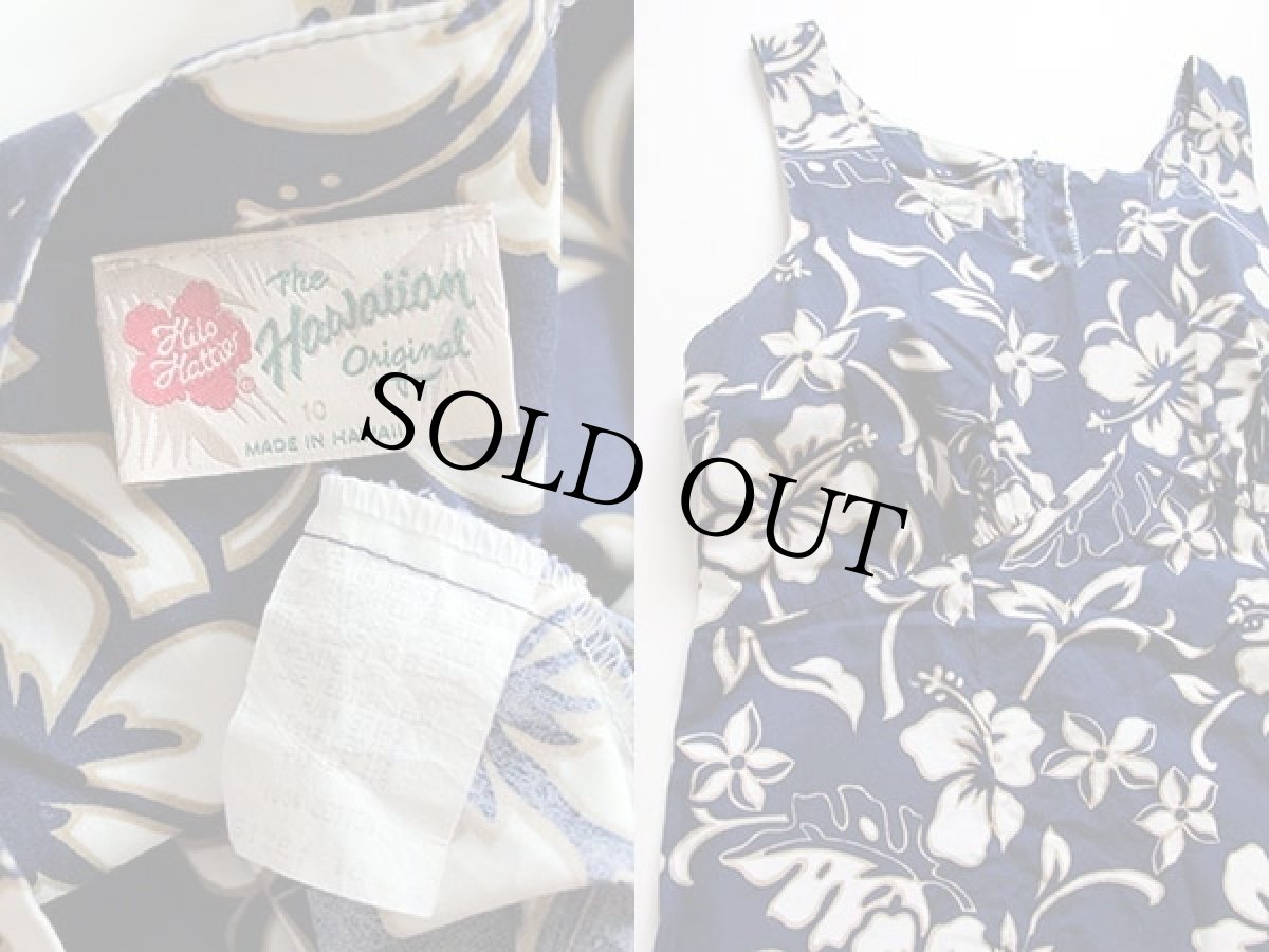 画像3: ハワイ製 Hilo Hattie ハイビスカス柄 ノースリーブ コットン アロハ ワンピース 紺 10 (3)