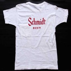 画像1: 60s USA製 Norwich Schmidt BEER 染み込みプリント コットン ポケットTシャツ 白 M★A (1)