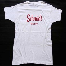 画像1: 60s USA製 Norwich Schmidt BEER 染み込みプリント コットン ポケットTシャツ 白 M (1)