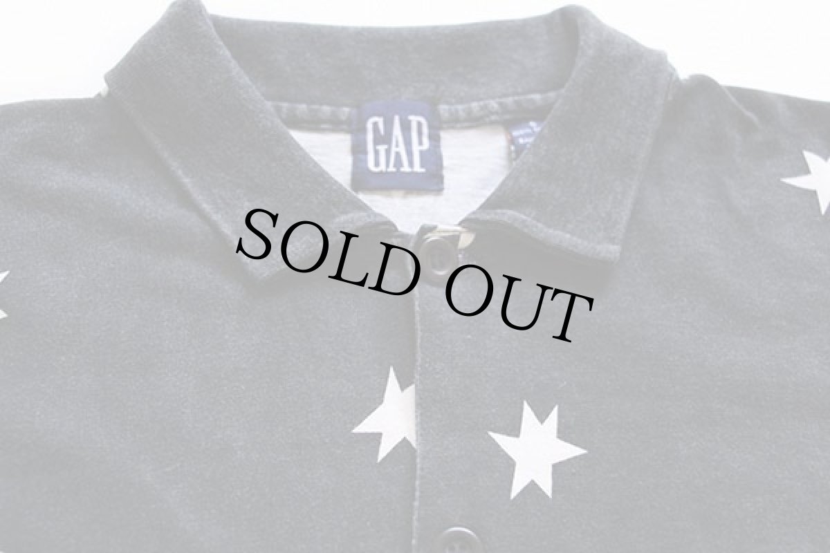 画像2: 90s GAPギャップ スター 総柄 カットソー コットンシャツ 黒×白 S (2)