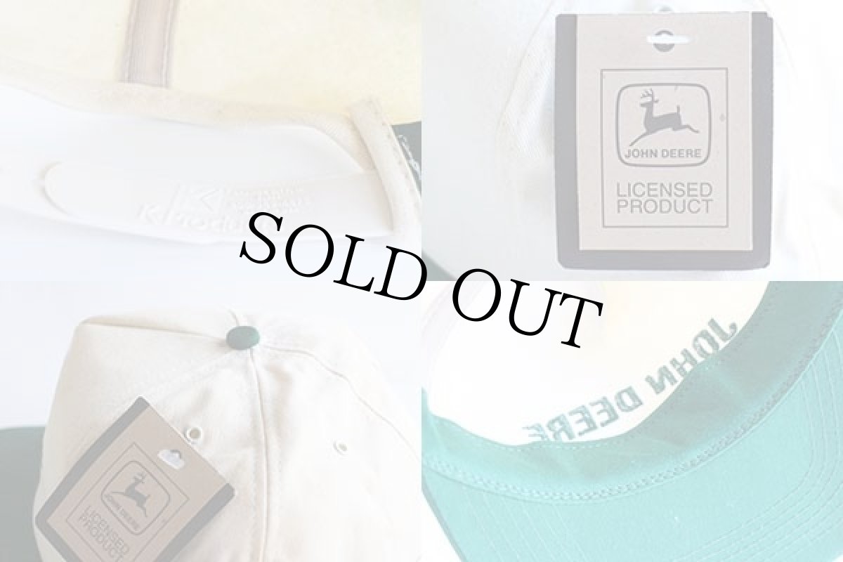 画像4: デッドストック★80s USA製 JOHN DEERE ロゴ刺繍 ツートン コットンキャップ 生成り×緑 (4)