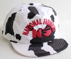 画像1: 80s USA製 NATIONAL FARMERS 発泡プリント 牛柄 コットンキャップ 白×黒 (1)