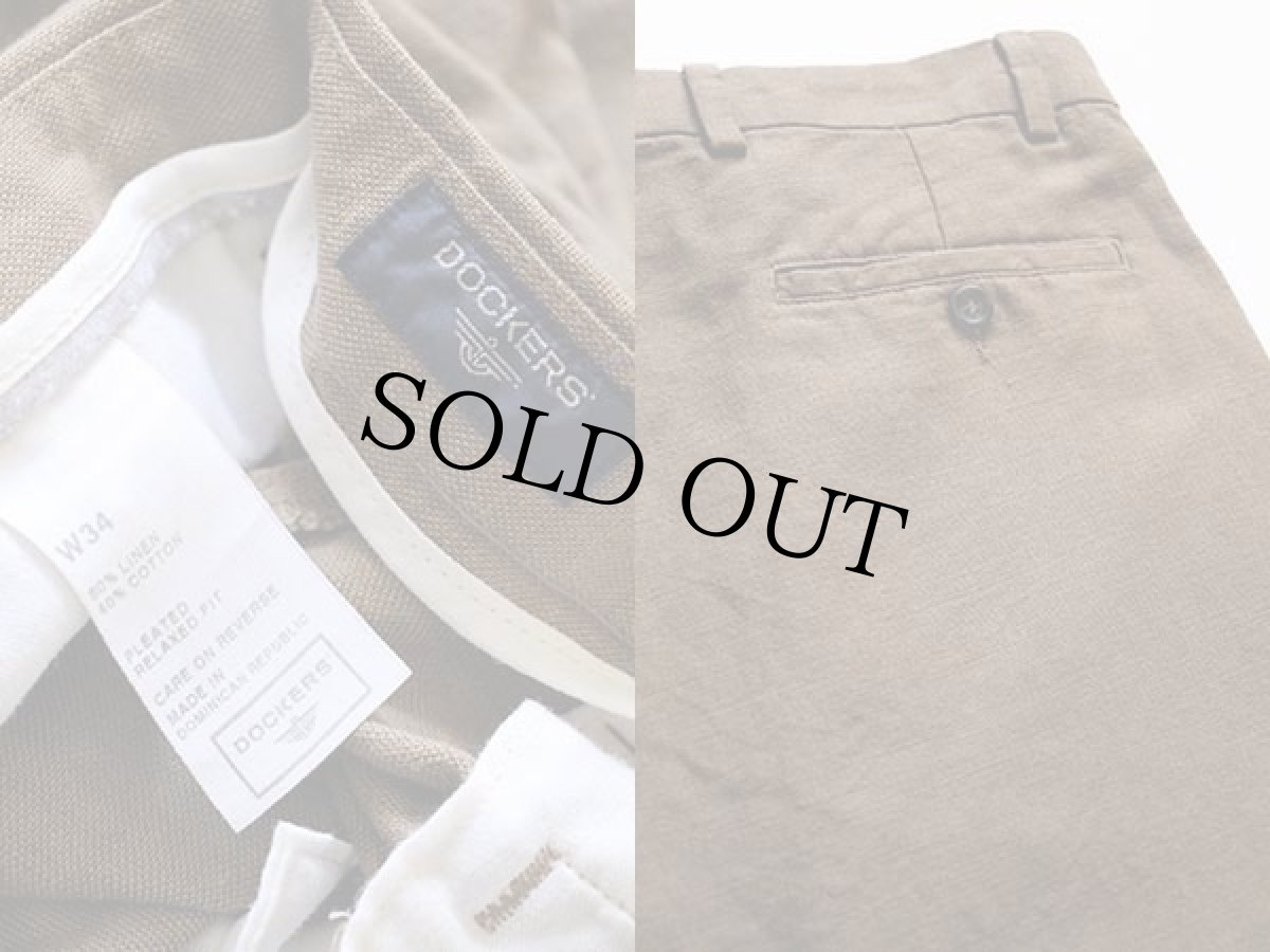 画像3: 00s DOCKERSドッカーズ ツータック リネン×コットン ショートパンツ 茶 w34★ショーツ Levi'sリーバイス (3)