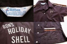 画像3: 70s USA製 Hiltonヒルトン RON'S HOLIDAY SHELL Joyチェーン刺繍 ボウリングシャツ 茶 34 (3)