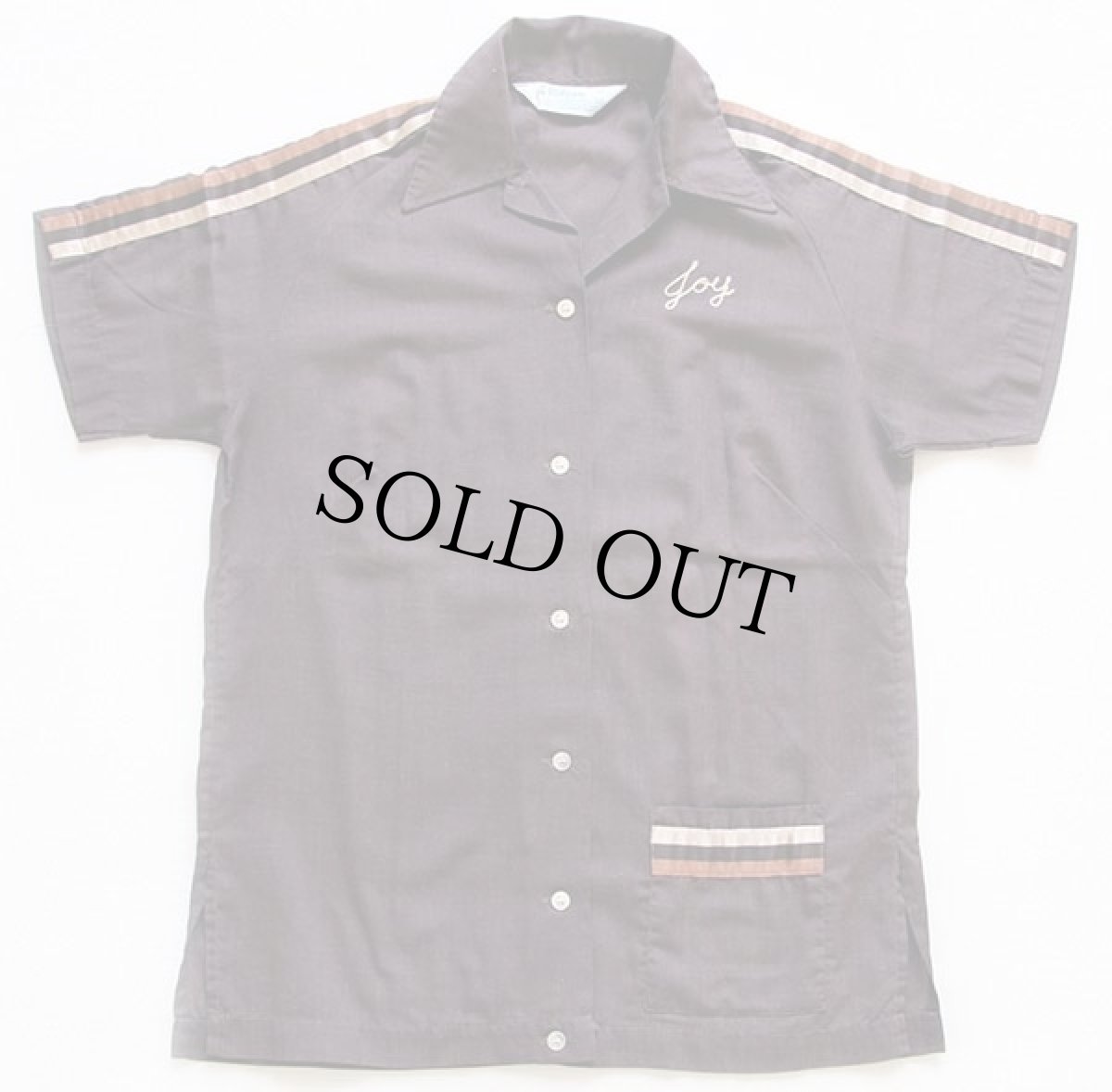 画像2: 70s USA製 Hiltonヒルトン RON'S HOLIDAY SHELL Joyチェーン刺繍 ボウリングシャツ 茶 34 (2)