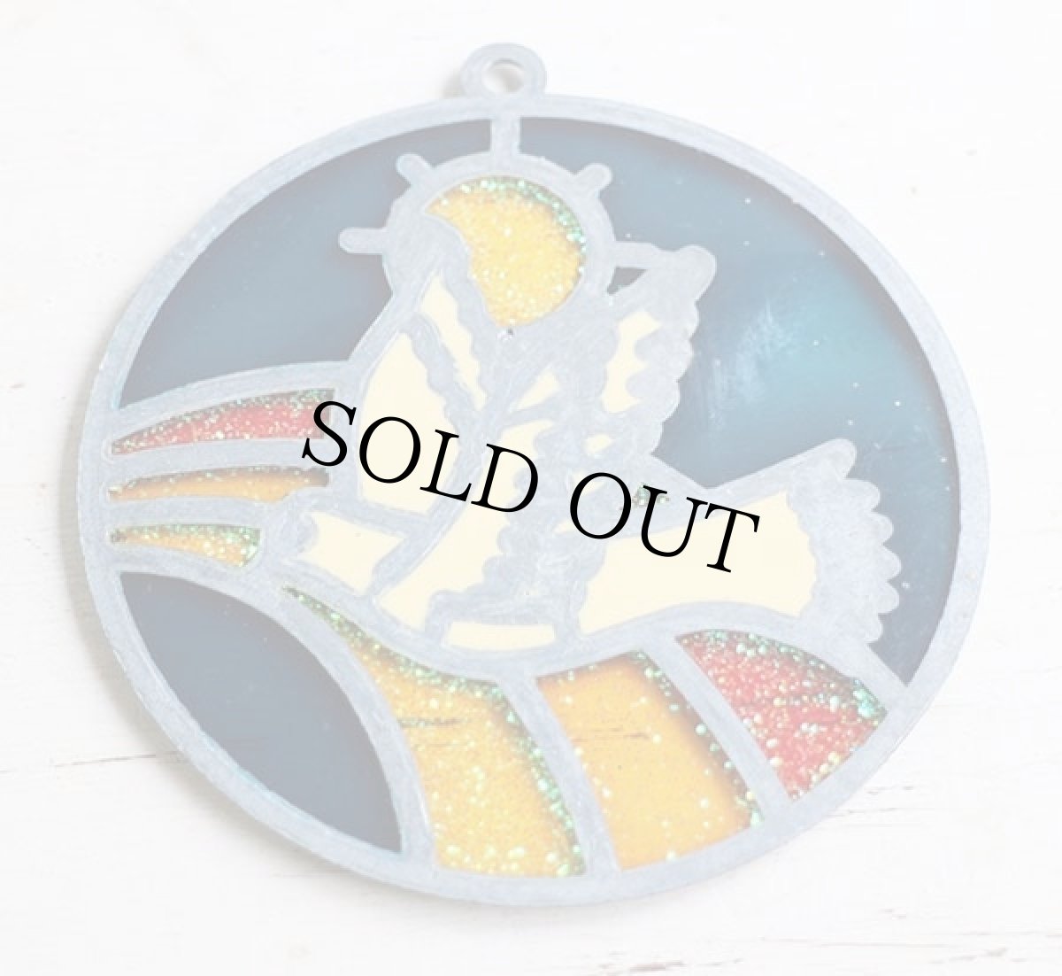 画像2: ビンテージ ピース ハト ステンドグラス風 プラスチックプレート サンキャッチャー (2)