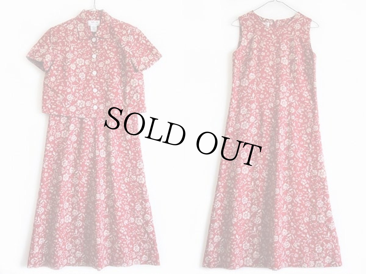 画像2: 90s Talbots 花柄 総柄 レーヨン×リネン マキシ丈 ノースリーブ ワンピース&ショート丈ジャケット セット 2P (2)