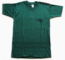 画像2: デッドストック★80s USA製 Healthknit 無地 ポケットTシャツ 緑 M (2)