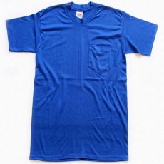 画像2: デッドストック★80s USA製 無地 ポケットTシャツ 青 M (2)