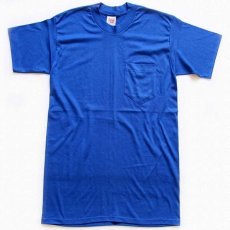 画像2: デッドストック★80s USA製 無地 ポケットTシャツ 青 M (2)