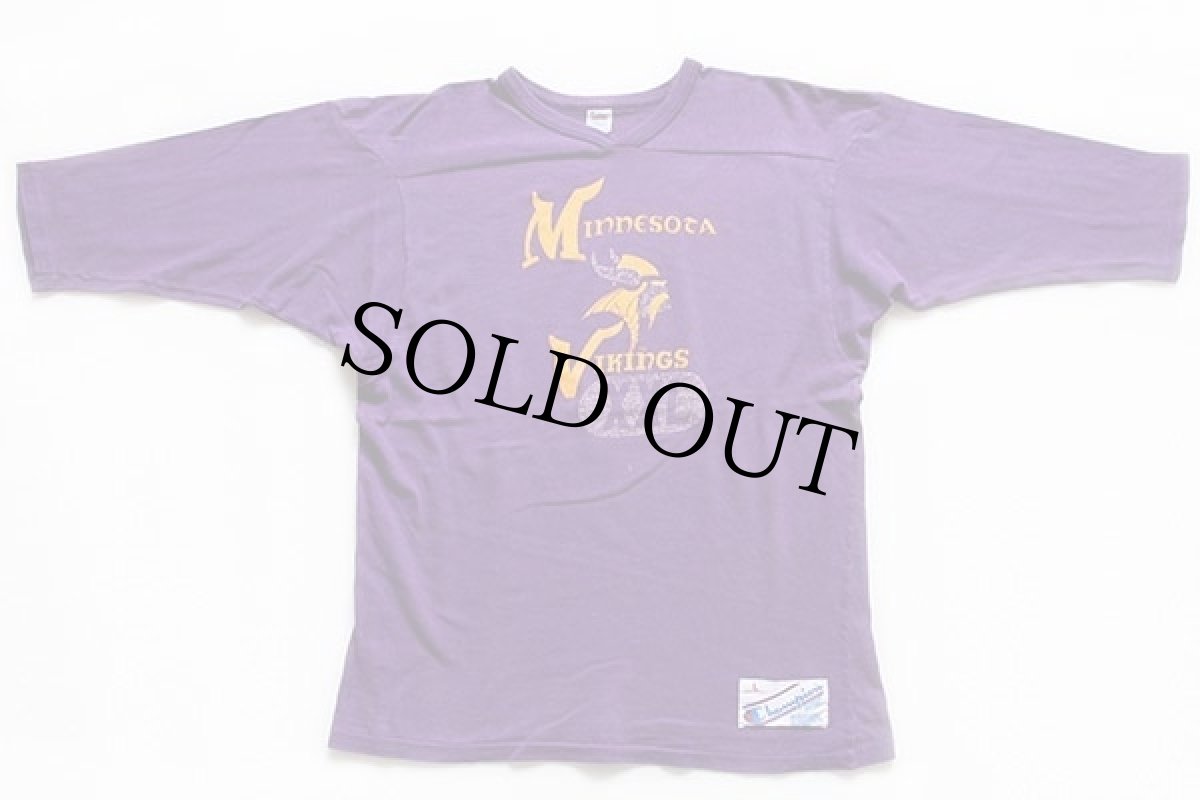 画像1: 80s USA製 Championチャンピオン NFL MINNESOTA VIKINGS コットン フットボールTシャツ 紫 L (1)