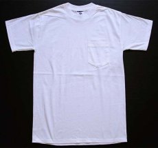 画像2: デッドストック★90s USA製 JERZEES 無地 コットン ポケットTシャツ 白 S (2)