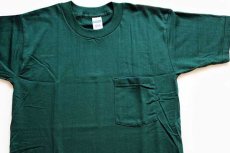 画像1: デッドストック★80s USA製 Healthknit 無地 ポケットTシャツ 緑 M (1)