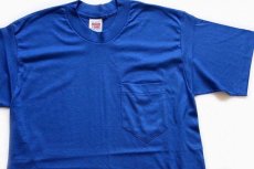 画像1: デッドストック★80s USA製 無地 ポケットTシャツ 青 M (1)