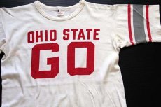 画像1: 50s USA製 CHAMPIONチャンピオン ランタグ OHIO STATE GO 両面 染み込みプリント コットン フットボールTシャツ 白 L (1)