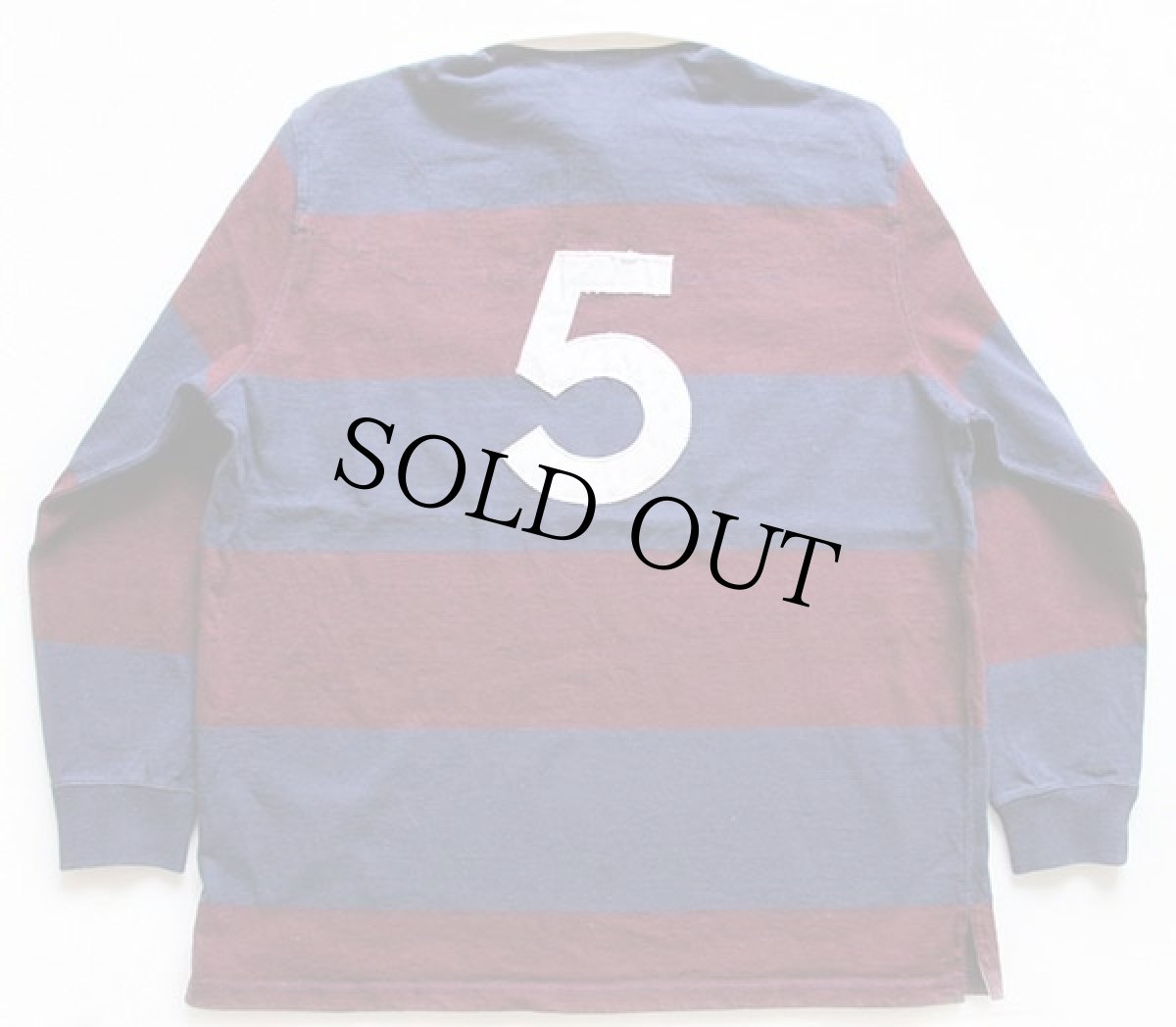 画像2: ポロ ラルフローレン ナンバリング 太ボーダー コットン ラガーシャツ バーガンディ×紺 L (2)