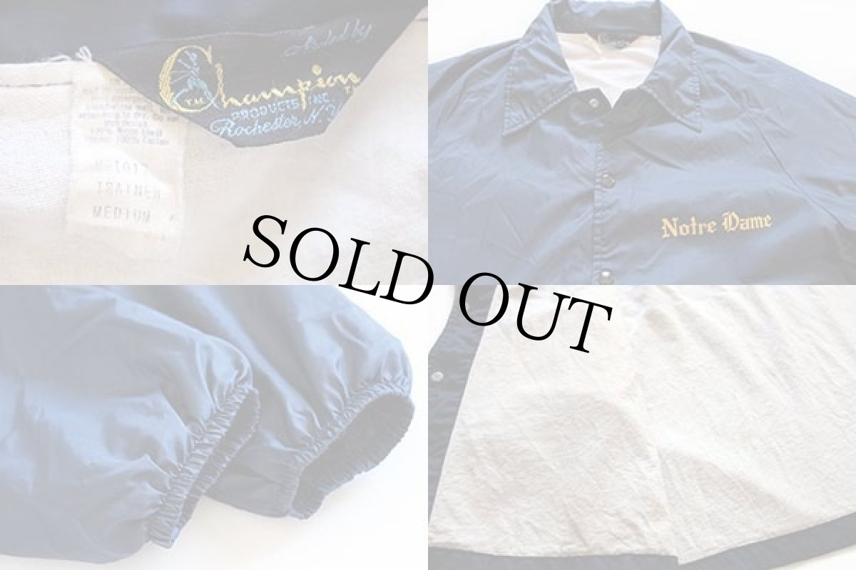 画像3: 70s USA製 Championチャンピオン ランタグ Notre Dame ナイロン コーチジャケット 紺 M (3)