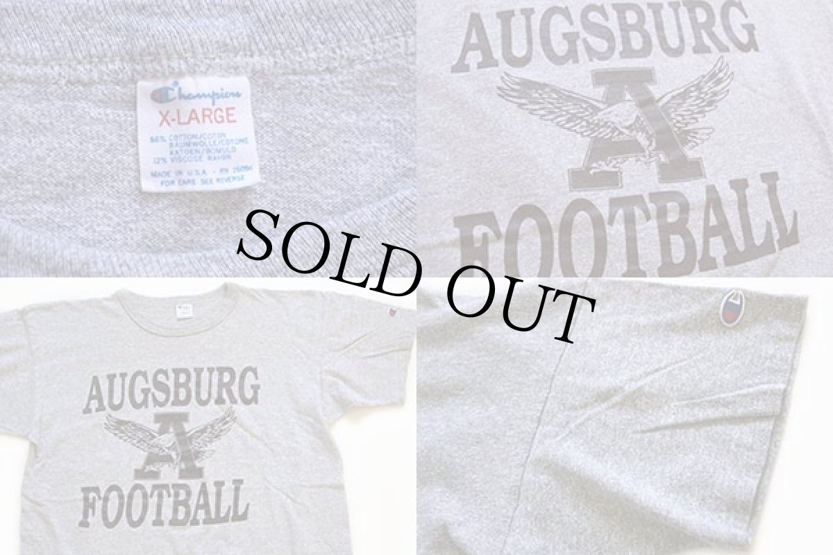 画像4: 80s USA製 Championチャンピオン AUGSBURG FOOTBALL 両面プリント 88/12 Tシャツ 杢グレー XL (4)