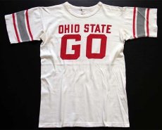 画像2: 50s USA製 CHAMPIONチャンピオン ランタグ OHIO STATE GO 両面 染み込みプリント コットン フットボールTシャツ 白 L (2)