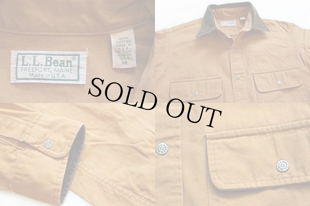 画像3: 80s USA製 L.L.Bean コットン キャンバス ハンティングシャツ 茶 M (3)