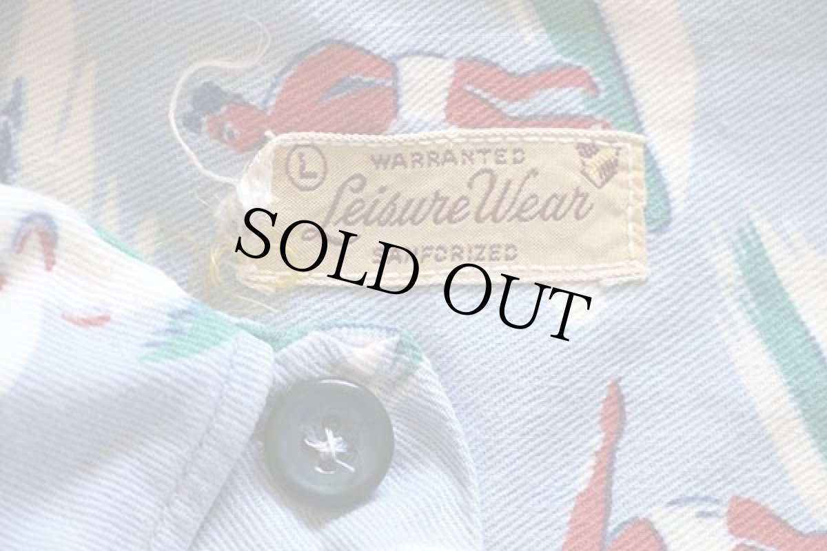 画像4: 50s Leisure Wear サーフ柄 コットン アロハシャツ L (4)