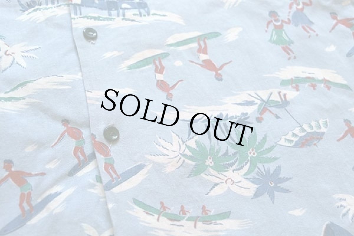 画像5: 50s Leisure Wear サーフ柄 コットン アロハシャツ L (5)