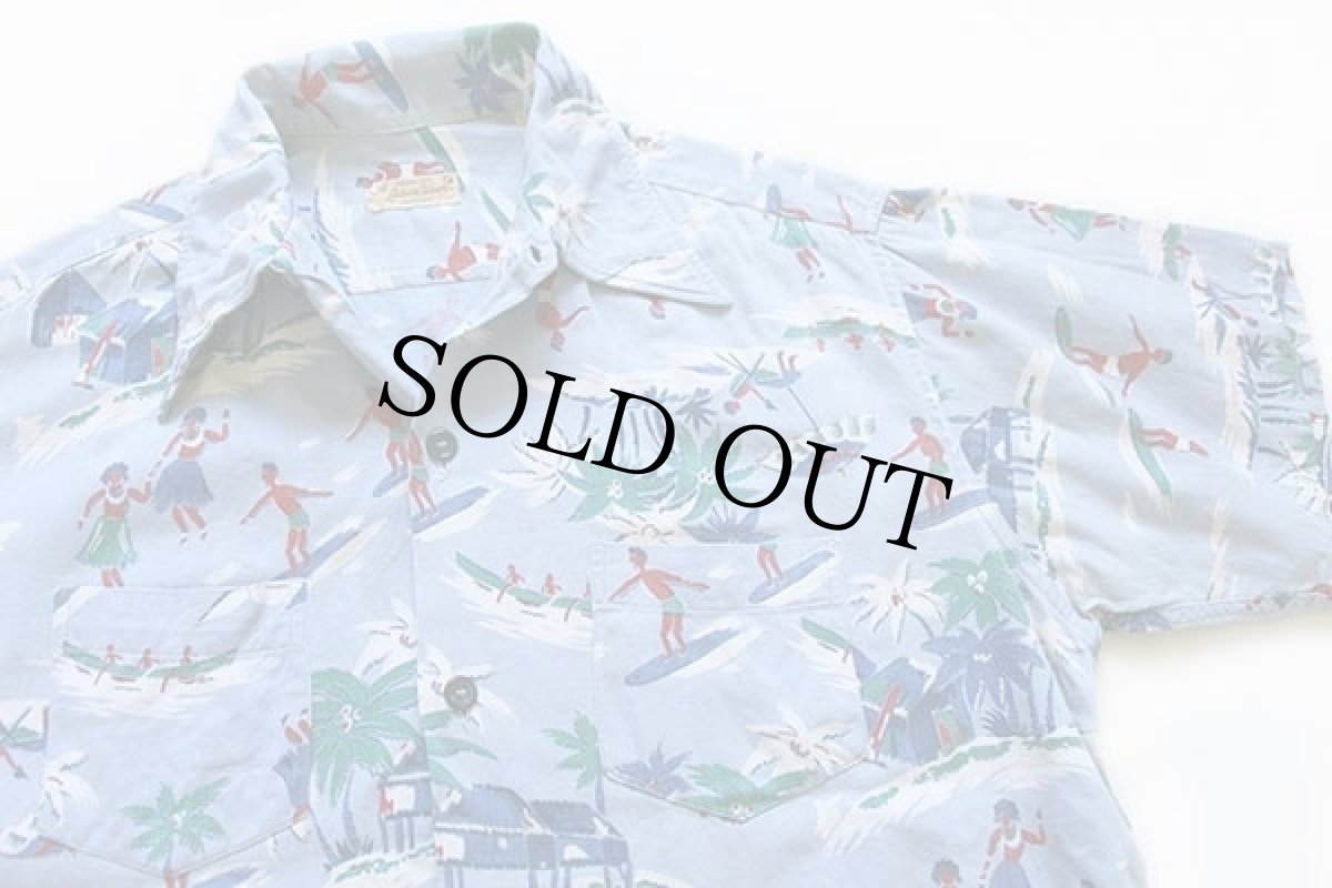 画像3: 50s Leisure Wear サーフ柄 コットン アロハシャツ L (3)