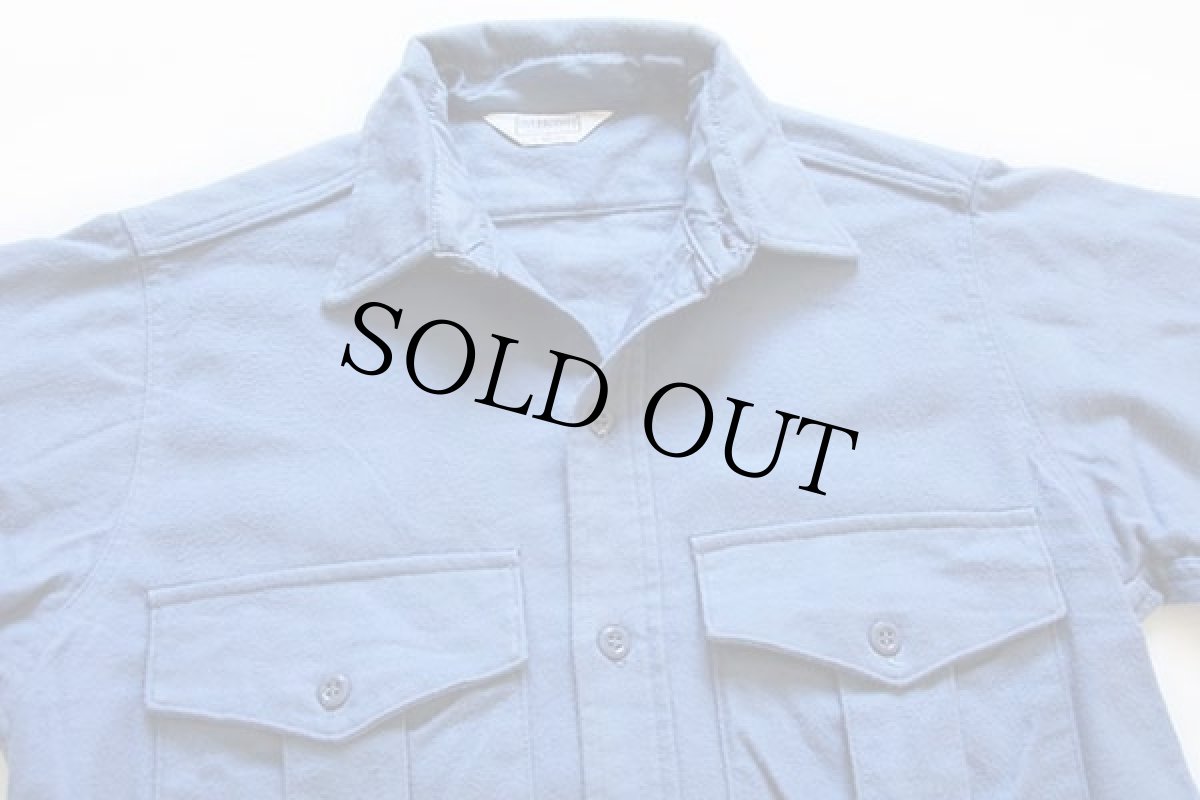 画像2: 80s USA製 FIVE BROTHERファイブブラザー 無地 コットン シャモアクロスシャツ ブルーグレー M (2)