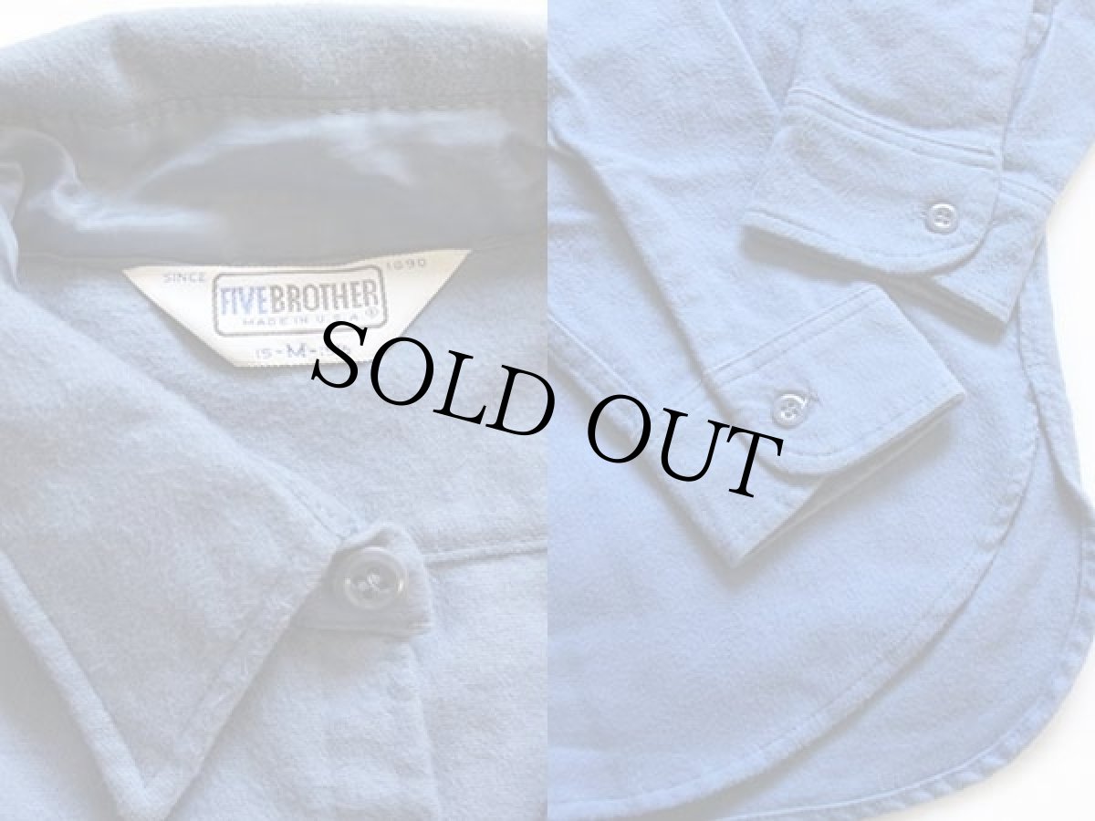 画像3: 80s USA製 FIVE BROTHERファイブブラザー 無地 コットン シャモアクロスシャツ ブルーグレー M (3)