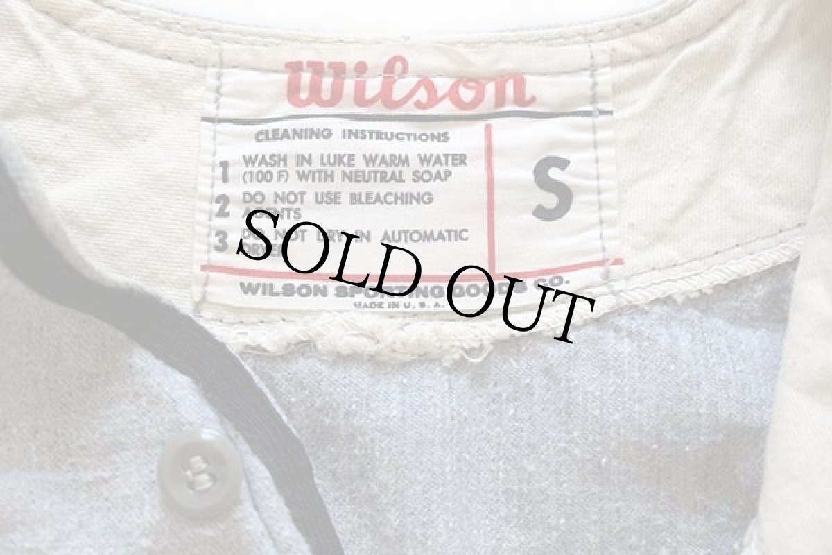 画像4: 50s USA製 Wilsonウィルソン チェーン刺繍 コットン ベースボールシャツ 杢ブルーグレー ボーイズS (4)
