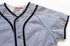 画像3: 50s USA製 Wilsonウィルソン チェーン刺繍 コットン ベースボールシャツ 杢ブルーグレー ボーイズS (3)