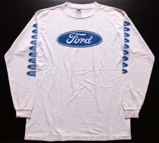 画像1: 90s USA製 Fordフォード ロゴ コットン 長袖Tシャツ 白 L (1)