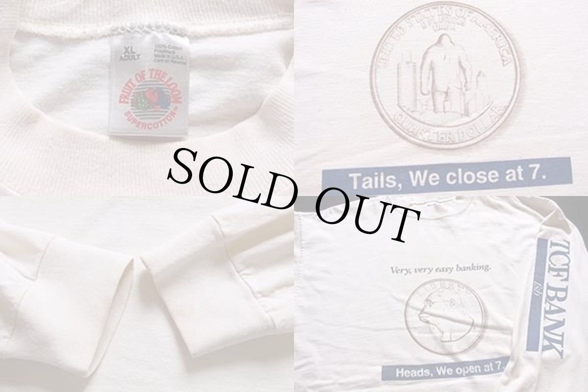 画像4: 90s USA製 TCF BANK 両面プリント コットン 長袖Tシャツ 生成り XL (4)