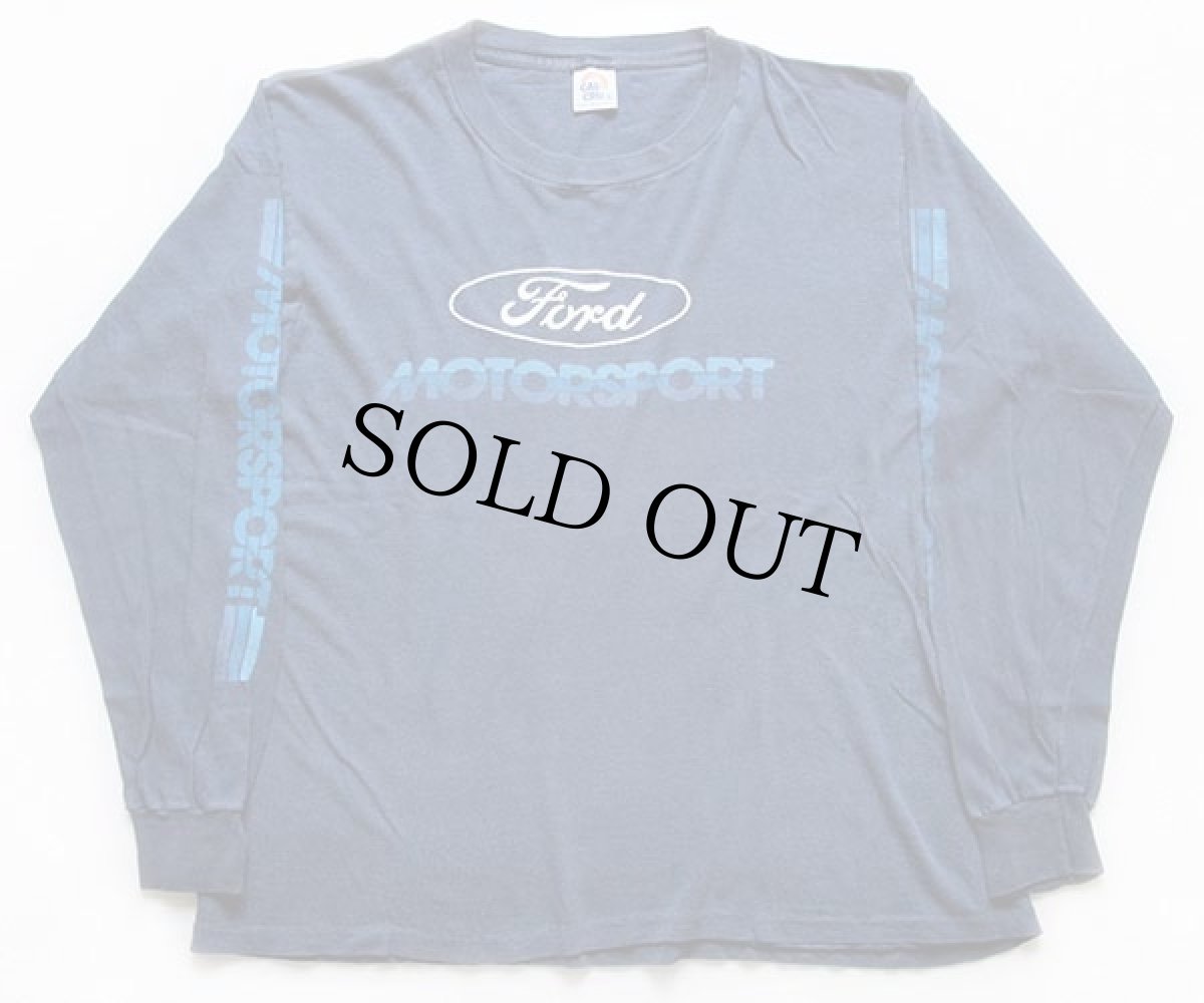 画像1: 90s USA製 Fordフォード MOTORSPORT コットン 長袖Tシャツ 紺 フェード L (1)
