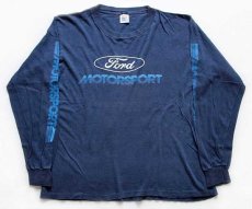 画像1: 90s USA製 Fordフォード MOTORSPORT コットン 長袖Tシャツ 紺 フェード L (1)
