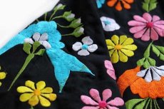 画像8: 80s CHUCHI 花柄 刺繍 七分袖 シャツ 黒 XL (8)