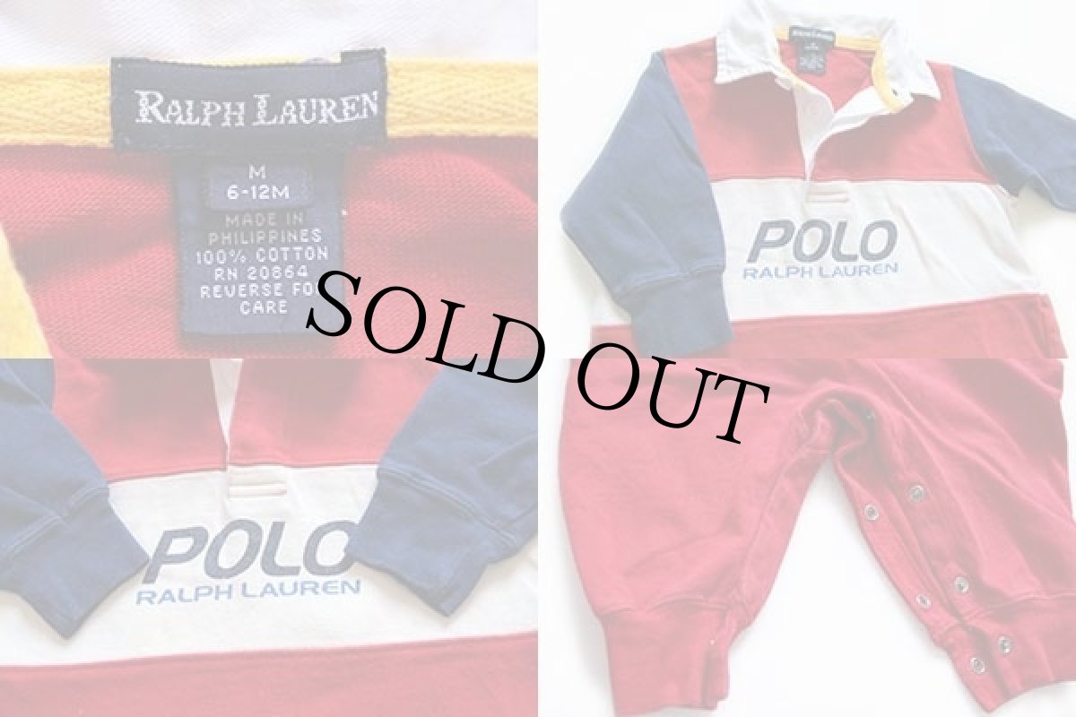 画像3: 90s ポロ ラルフローレン ロゴプリント 切り替え コットン ラーガーシャツタイプ ロンパース M 6-12 (3)