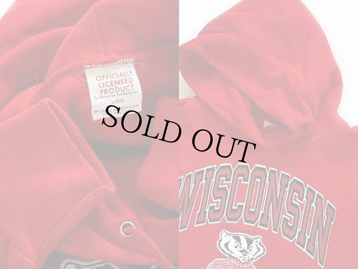 画像3: 80s USA製 Championチャンピオン WISCONSIN バッキー スウェットパーカー 赤 L (3)