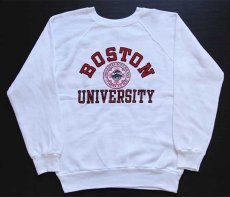 画像1: 80s USA製 Championチャンピオン BOSTON UNIVERSITY 染み込みプリント スウェット 白 M (1)