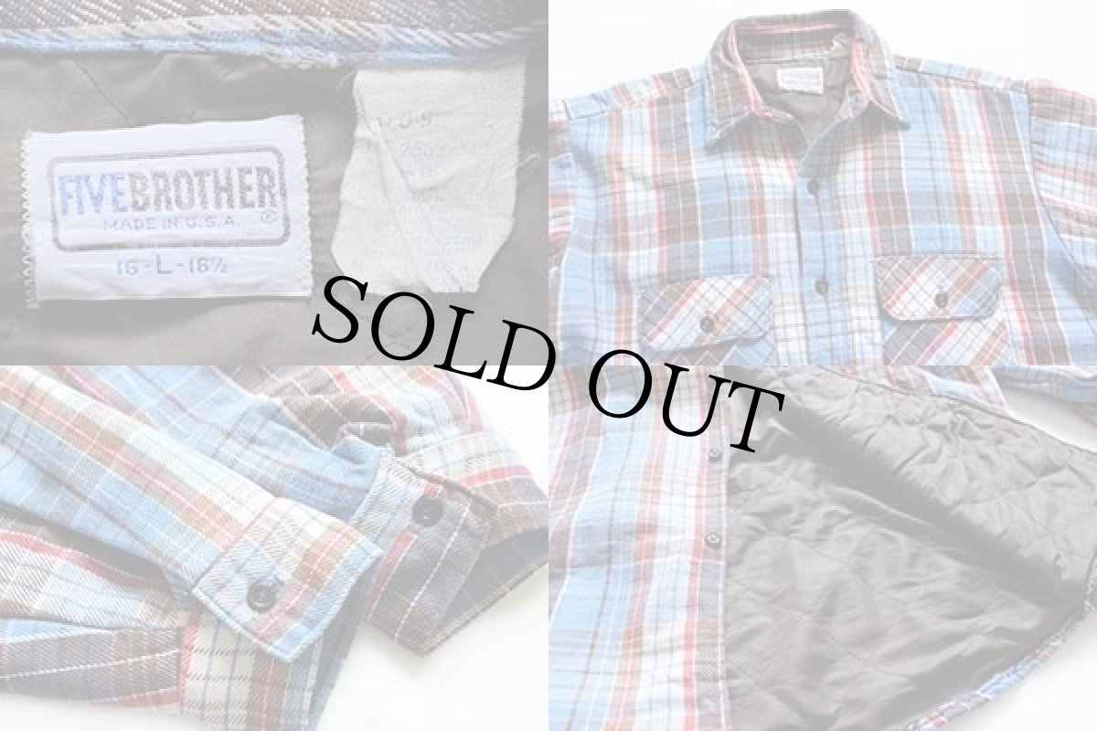 画像3: 70s USA製 FIVE BROTHERファイブブラザー チェック キルティングライナー フランネルシャツジャケット L (3)