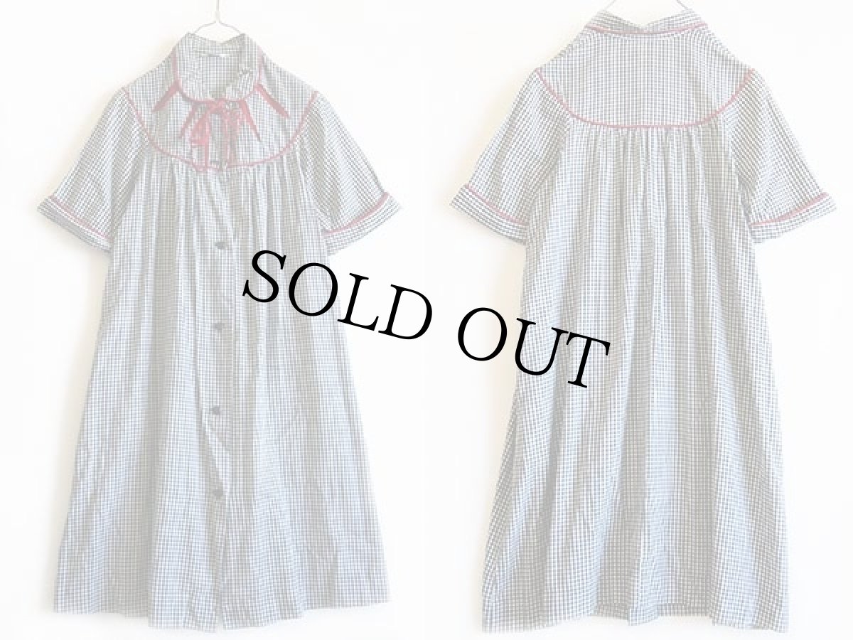 画像2: 60s SEARS Charmode ギンガムチェック コットン ワンピース 紺×白 (2)