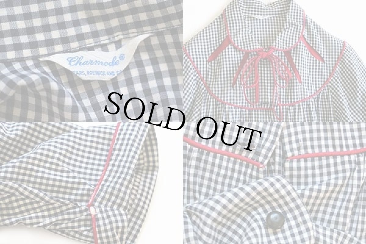 画像3: 60s SEARS Charmode ギンガムチェック コットン ワンピース 紺×白 (3)