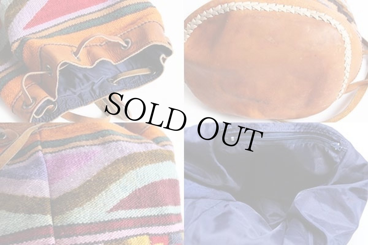 画像3: フォークロア柄 ドラム型 ラグ×レザー ワンショルダーバッグ (3)