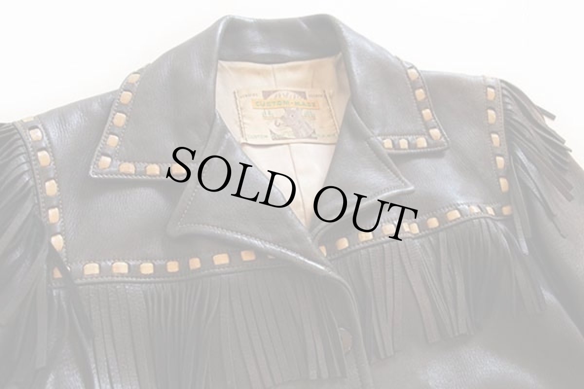 画像3: 60s CUSTOM COAT フリンジ ステッチ装飾 ディアスキン レザージャケット 焦げ茶 (3)