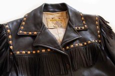 画像3: 60s CUSTOM COAT フリンジ ステッチ装飾 ディアスキン レザージャケット 焦げ茶 (3)