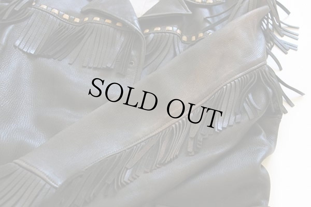 画像8: 60s CUSTOM COAT フリンジ ステッチ装飾 ディアスキン レザージャケット 焦げ茶 (8)