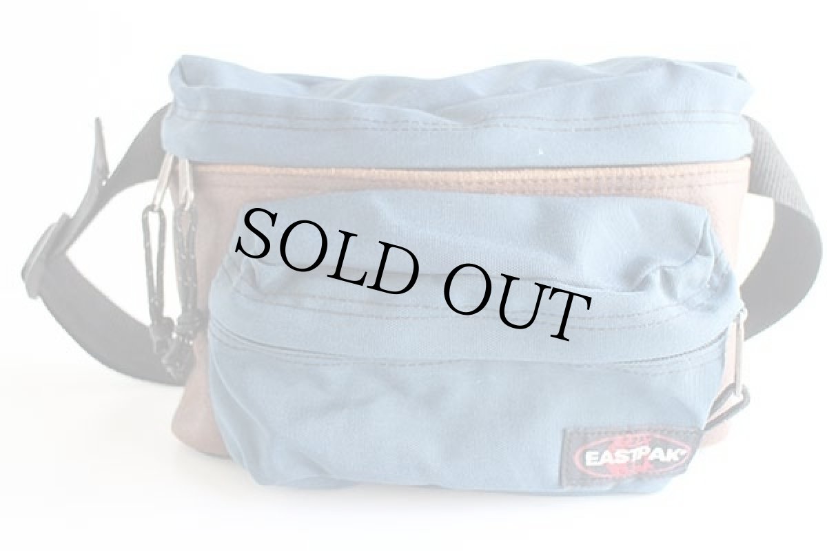 画像3: 90s USA製 EASTPAKイーストパック レザー×ナイロン ウエストバッグ 紺×茶 (3)